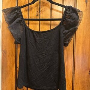 Shein | Elegant Black Women's Top with Sheer Ruffle Sleeves
